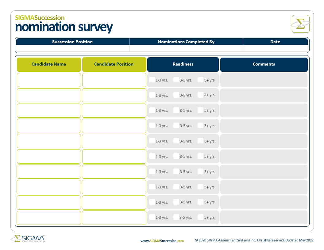Succession Nomination Survey template from SIGMA Assessment Systems.