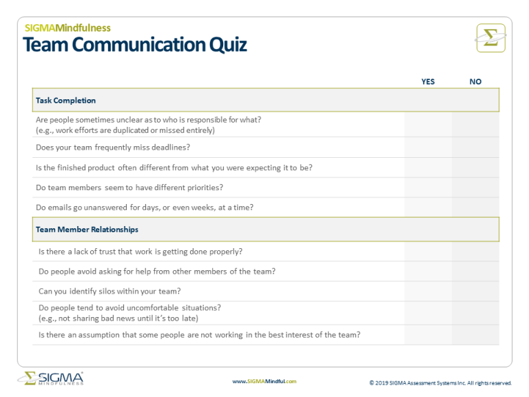 Team Communication Quiz SIGMA Assessment Systems