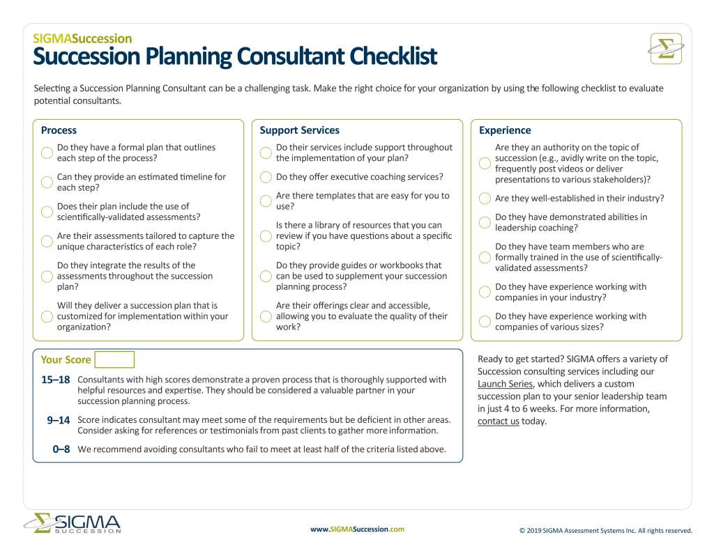 Succession Planning Consultant Checklist