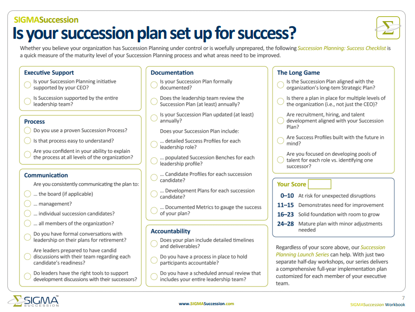 Succession Planning Checklist from SIGMA Assessment Systems.