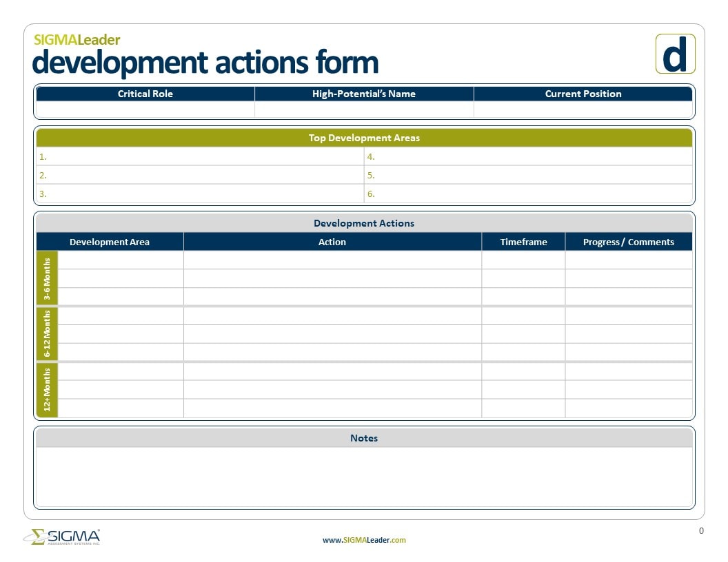 Succession Development Actions Form from SIGMA Assessment Systems.