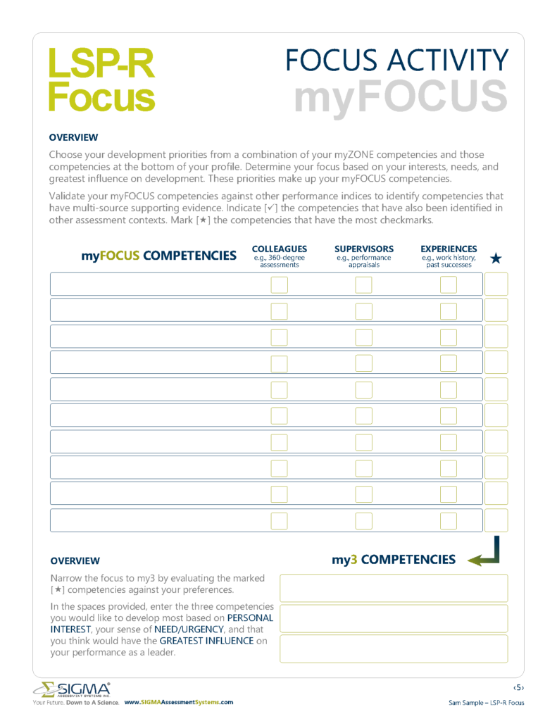 Page 5 of the LSP-R Focus report – Sigma