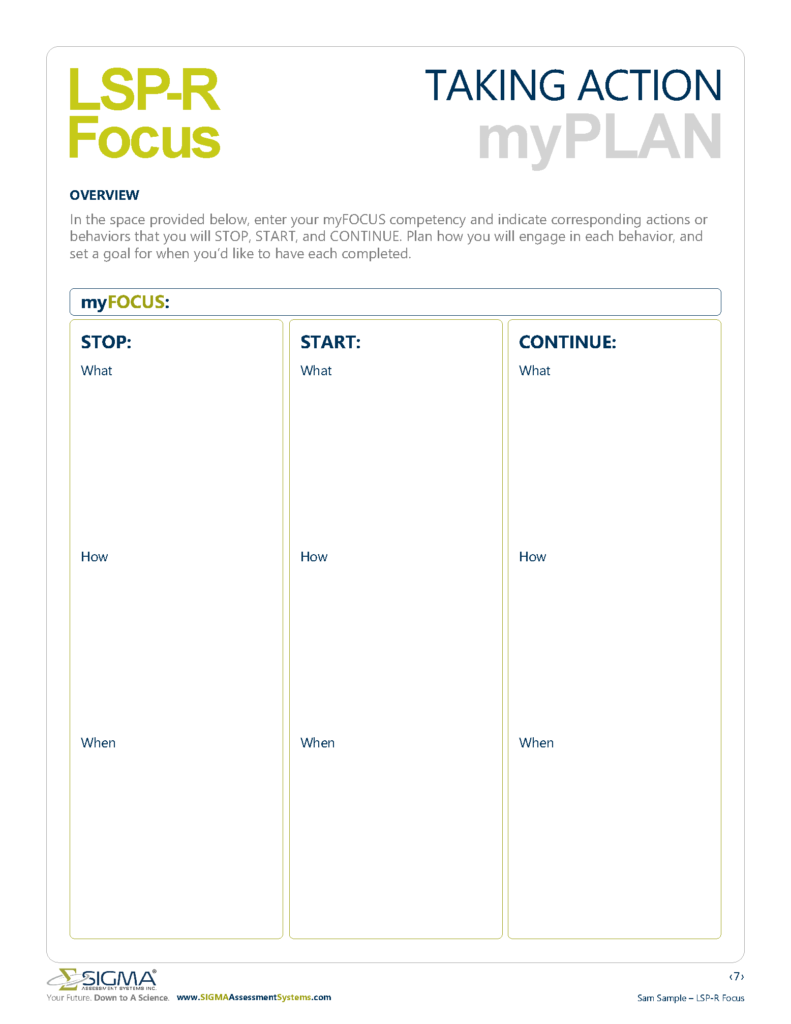 Sample of page 7 of the LSP-R Focus Report – Sigma