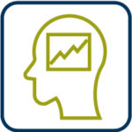 icon for business acumen; outline of head with graph inside