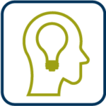 creativity icon; outline of a head with a lightbulb in it