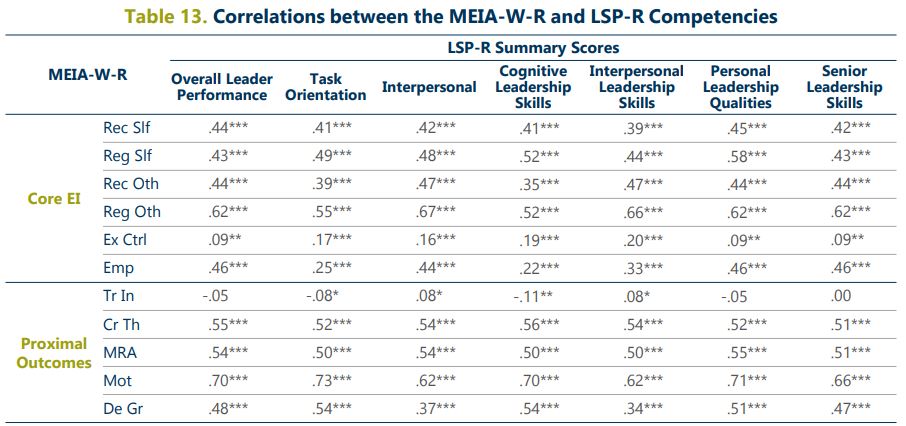 Table 13. Correlations between the MEIA-W-R and LSP-R Competencies