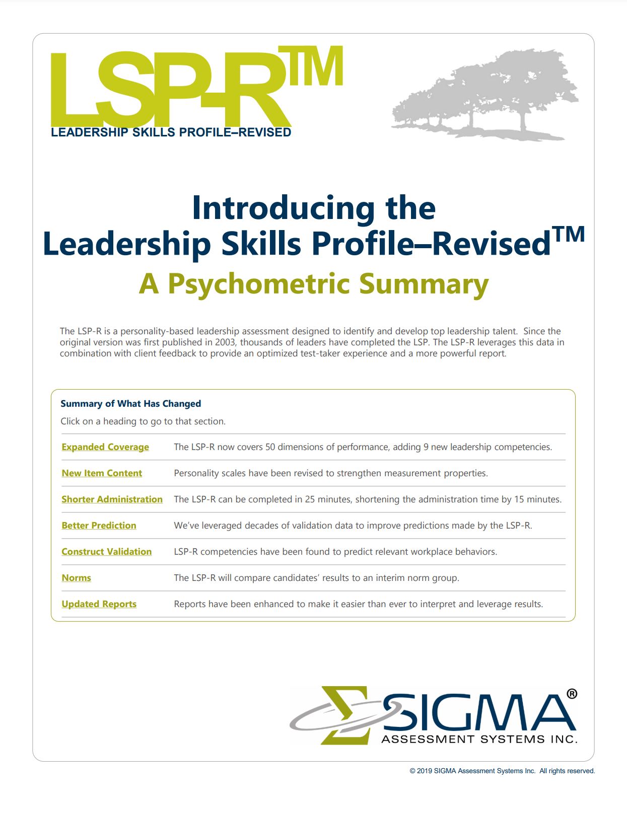 The LSP-R Psychometric Summary
