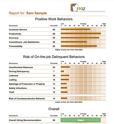 ESQ2 Sample Results Page